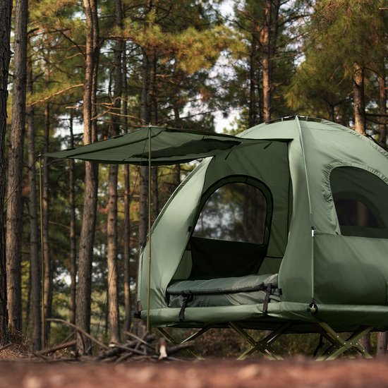 SoBuy OGS61-L-GR | Lit de camp pliable | 3 en 1 avec toit anti-UV + matelas gonflable + sac de transport | charge maximale 300 kg | 2 personnes