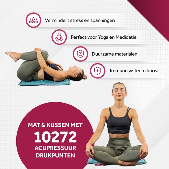 Northwall Nail Mat avec oreiller et sac de transport - Matelas d'acupression avec oreiller pour les ongles - Lit pour les ongles - Acupuncture - Méditation - Massage Shakti - Bleu