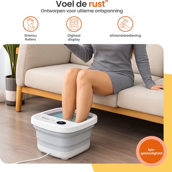 Goliving Bain de pieds automatique - 3x sels de bain inclus - Appareil de massage des pieds - Bain de pieds pliable avec massage - Chauffage jusqu'à 48°C- Télécommande - Blanc