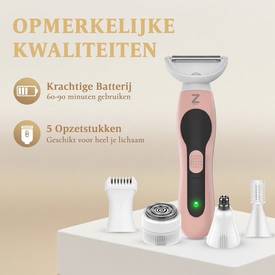 Rasoir pour femmes - Rasoir 5 en 1 - Maillot - Aisselles - Jambes - Poils du visage - Tondeuse pour le nez - Zeri