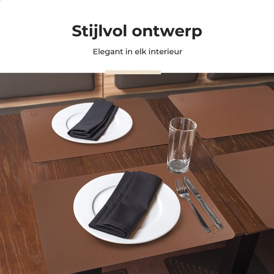 Sets de table Castagnola aspect cuir - Sets de table antidérapants en cuir artificiel - Sous-verre hydrofuge - Sous-verre - 6 pièces - 45 x 30 cm - Marron