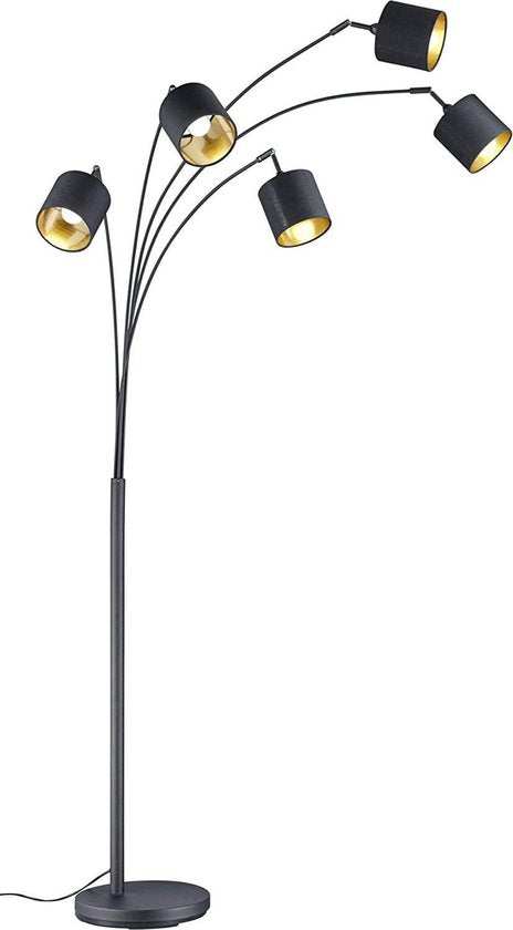 REALITY TOMMY Lampadaire - Noir - couleur or - excl.5xE14 - IP20 - H200cm