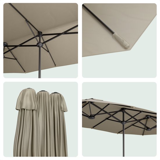 LifeGoods Parasol double - jardin - 220x400cm - jusqu'à 8 personnes - imperméable - UPF50+ - Taupe
