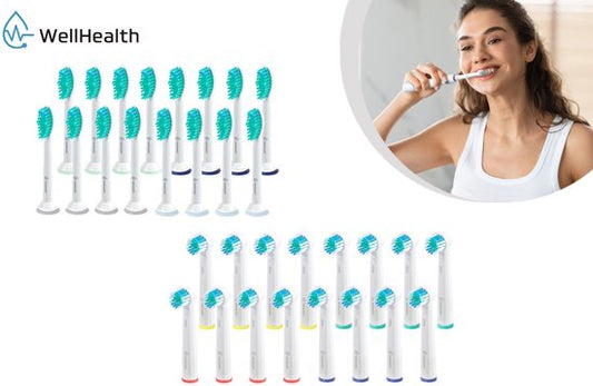 Wellhealth - Jeu de 16 ou 32 têtes de brossage universelles pour votre brosse à dents électrique - Convient à Philips Sonicare/Flexcare - 32 têtes de brossage