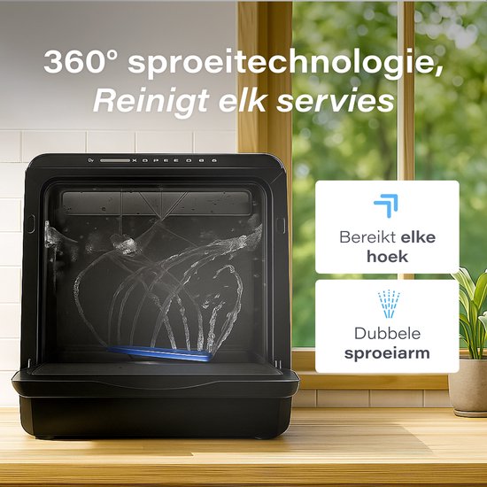 Skoov Mini lave-vaisselle avec réservoir d'eau PRO - 3 couverts - 6 programmes de lavage - Petit lave-vaisselle étroit à poser - Camping - Noir