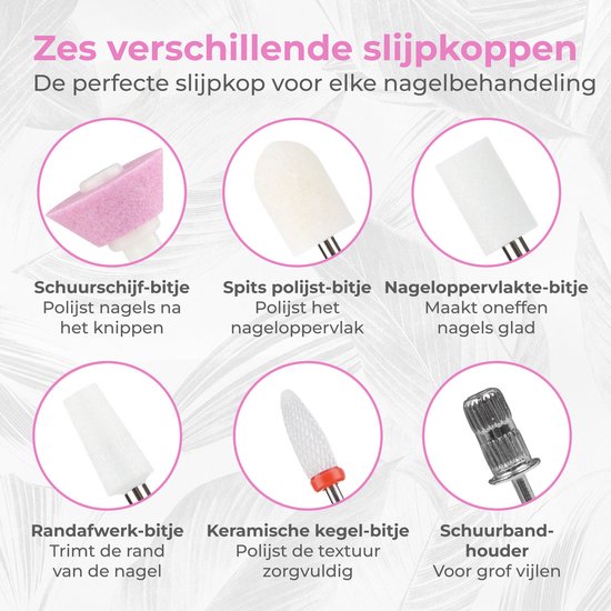 Nuvance Lime à ongles électrique - 15000 RPM - Moulin à ongles - 12 embouts - 40 rouleaux de ponçage - Set Manucure & Pédicure