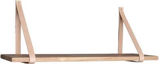 Etagère murale en bois vierge avec cuir 80x20cm