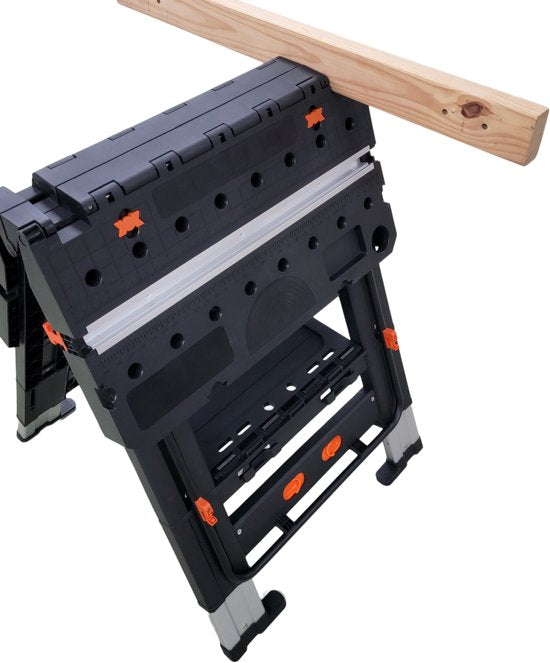 Établi pliant professionnel Aldorr - Table de travail réglable avec capacité de charge de 450 kg - Construction robuste et stable - Compact et léger - Idéal pour scier, percer et divers travaux de bricolage