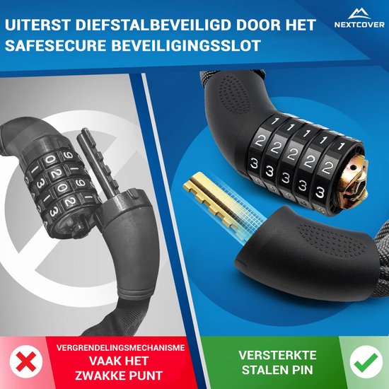 NEXTCOVER® Digit Lock Cadenas pour vélo - L'original - [SAFESECURE] Haute sécurité - Cadenas pour vélo avec code à 5 chiffres, cadenas pour vélo en acier - Cadenas pour vélo parfait pour e-bike - Cadenas pour chaîne Noir