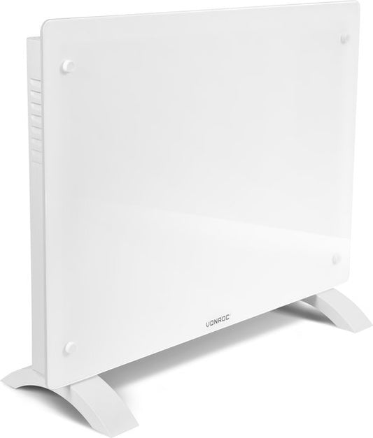 Chauffage électrique - VONROC - Convecteur avec panneau en verre - 750W/1500W - Jusqu'à 18m2 - Contrôlé par l'application (via Wifi) et manuellement - Blanc