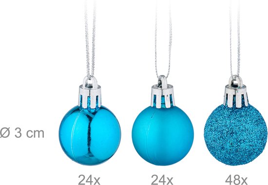 Lot de 96 boules de Noël - plastique - 3 cm - mat - brillant - pailleté - essence