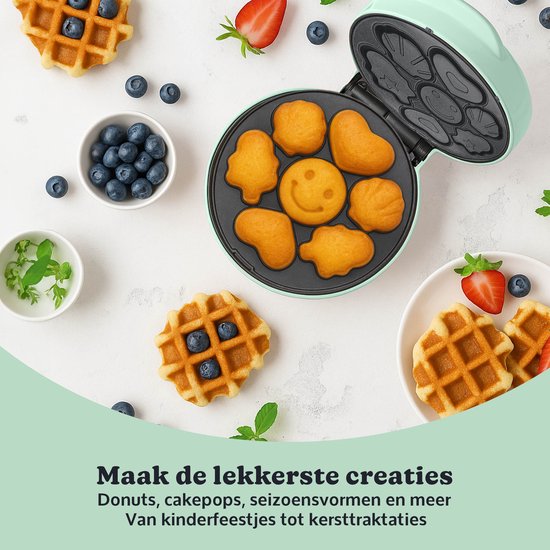 JAP Appliances Dough Joy Waffle Iron - Gaufrier pour 1 gaufre ronde - revêtement antiadhésif - témoin lumineux - Gaufres 16x16 cm - Vert