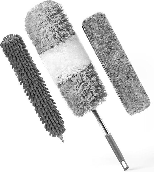 VAIVE Pelle à poussière extensible à 280 cm - Boule de rage avec manche télescopique - Plumeau - Dépoussiéreur - Lavable et rotatif - 3 accessoires
