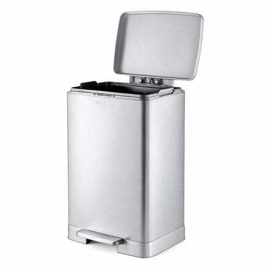 Bayt Poubelle - Poubelle 60 litres - Inclus 2 rouleaux de sacs poubelles - Poubelle 60 litres - Poubelle à pédale 60 litres - Poubelle - inox - Silver