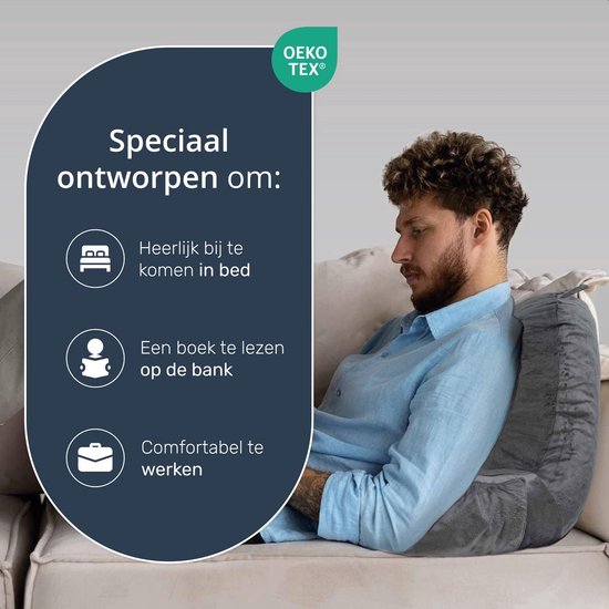 Coussin de lecture - Pour le lit - Avec 3 poches - Coussin de dossier canapé - Coussin d'assise - Lombaire - Coussin de dossier bas du dos - Lecture - Coussins - Support - Livres - livre - Siège - Gris