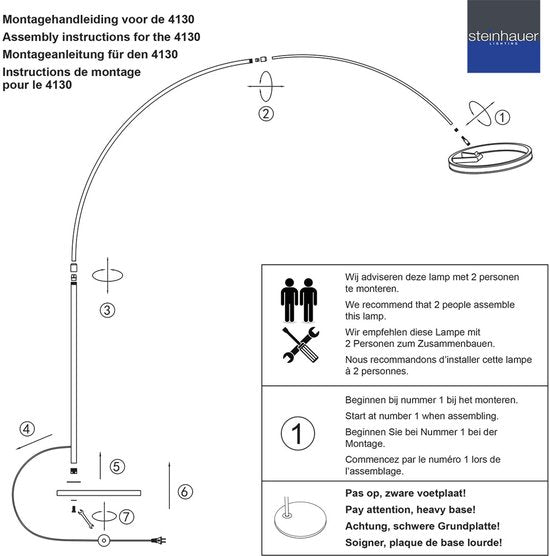 Steinhauer - lampadaire - Ringlux - noir - métal - lampe à arc - LED - 4130ZW
