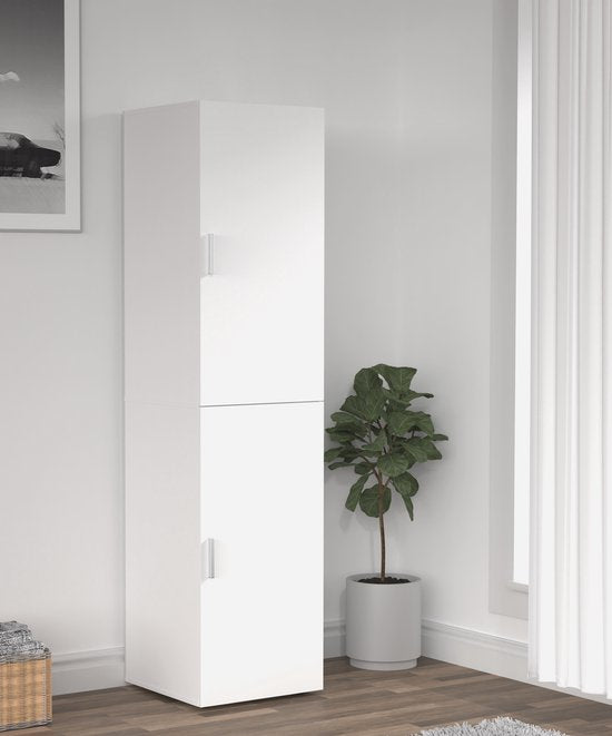 Armoire étroite haute - étagères et penderie - blanc