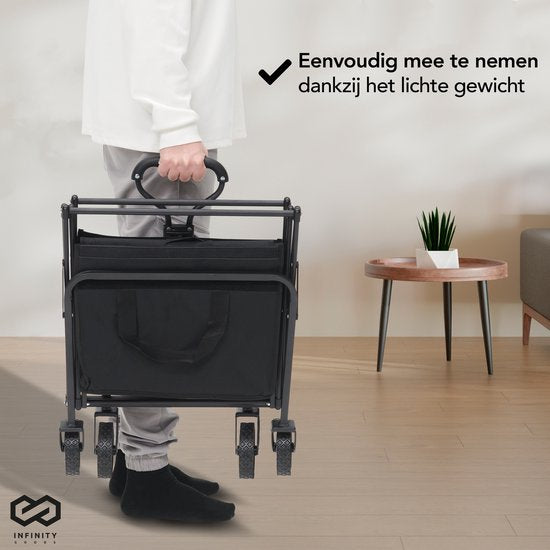 Infinity Goods Wagon - pliable - capacité de charge de 100KG - roues pivotantes - 90 x 50 x 75 CM - réglable - noir