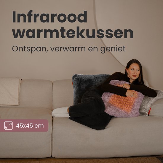 Auronic Heat Pillow - Teddy - 45x45 - Sans fil - Rechargeable - Oreiller électrique - Infrarouge - Rose