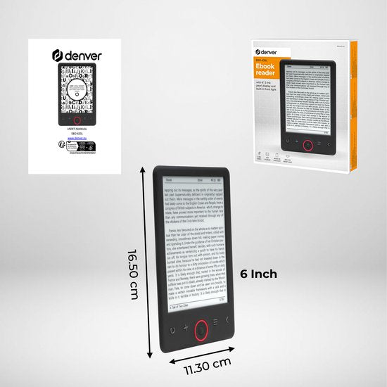 Liseuse Denver - écran 6 pouces - 4GB - MicroSD - 20h d'autonomie