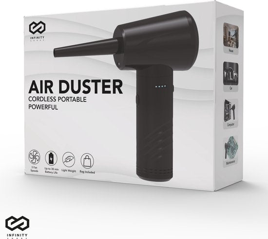 Infinity Goods Souffleur d'air 4-en-1 - Air comprimé - 53K RPM - Souffler et aspirer - Air comprimé - Sans fil et rechargeable - Noir