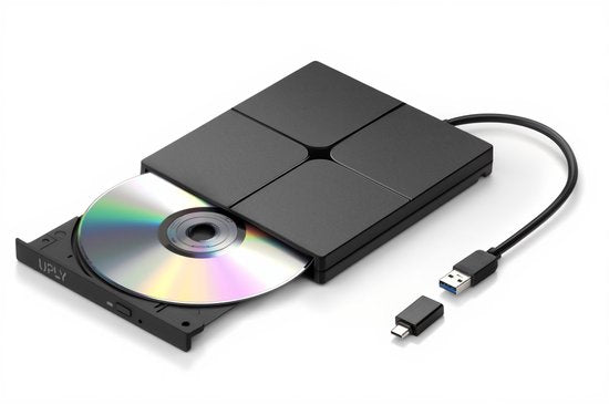 UPLY Lecteur DVD externe - Windows et Mac - USB C et USB 3.0 - Lecteur DVD externe pour ordinateur portable - Lecteur et graveur DVD externe - CD