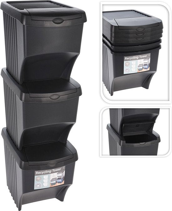 Poubelles de tri sélectif - Empilables - Plastique - 3 x 22 litres