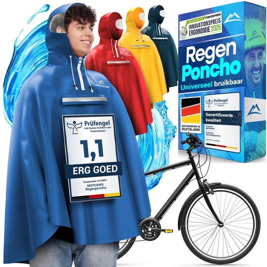 Nextcover Poncho de pluie pour femmes et hommes | Cape de pluie avec technologie AquaShield 2.0, coupe-vent et imperméable | Idéal pour le cyclisme, la randonnée et la pêche | Poncho de vélo pour adultes Unisexe | Poncho