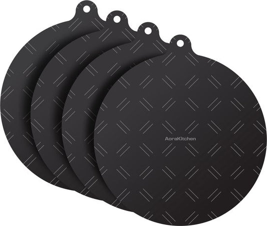 AoraKitchen Protecteur pour induction - 4 pièces - jusqu'à 280°C - Protecteur de plaque chauffante - Dessous de plats - Ø 22cm - Noir