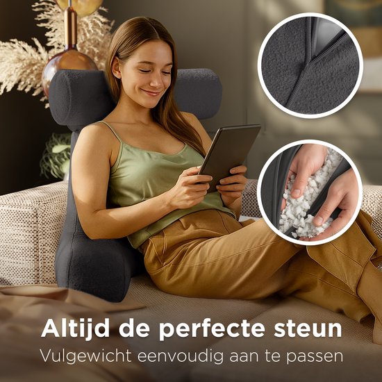 Cozysense® - Coussin de lecture - Coussin de lecture pour le lit - Siège de lecture - Coussin de siège ergonomique avec tissu bouclé - Coussin de lecture - Coussin de lecture - Support grand format pour le dos, la nuque et les bras - Coussin de relaxation