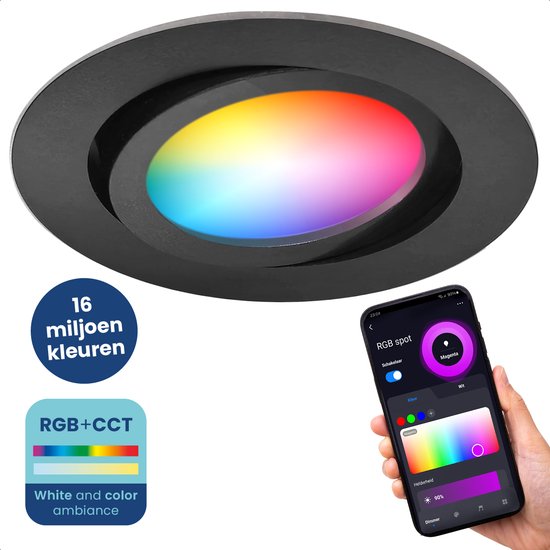 Gologi Smart Recessed Spotlights - Smart LED Downlight Dimmable - Tiltable - RGB+CCT Light - Gu10 LED Lamp - Black