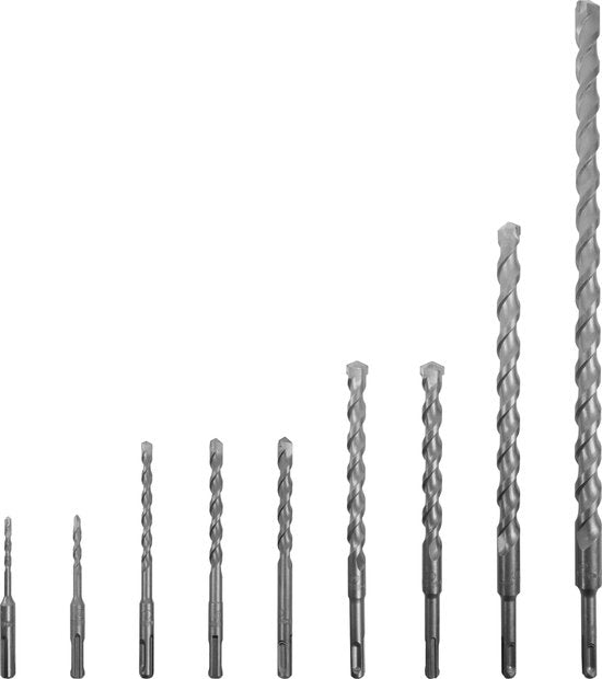 VONROC Set de forets et burins SDS-Plus – 12 pièces – Universel – Coffret incl. forets, pointe, burins plats et à gouge