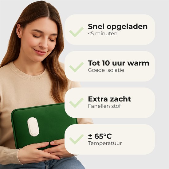 STAUS&BACH Aura - Bouillotte électrique avec manchon pour les mains - Polaire - Bouillotte pour bébé - Bouillotte pour bébé - Vert