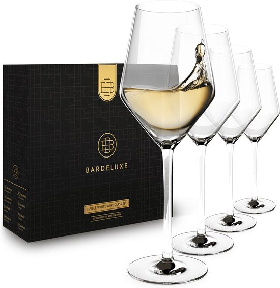 BarDeluxe® Wine Glasses White Wine - Verres en cristal soufflés à la main 420ml - Faits à la main et sans plomb - Verres à vin - 4 pièces - Set de luxe pour le bar ou le dîner