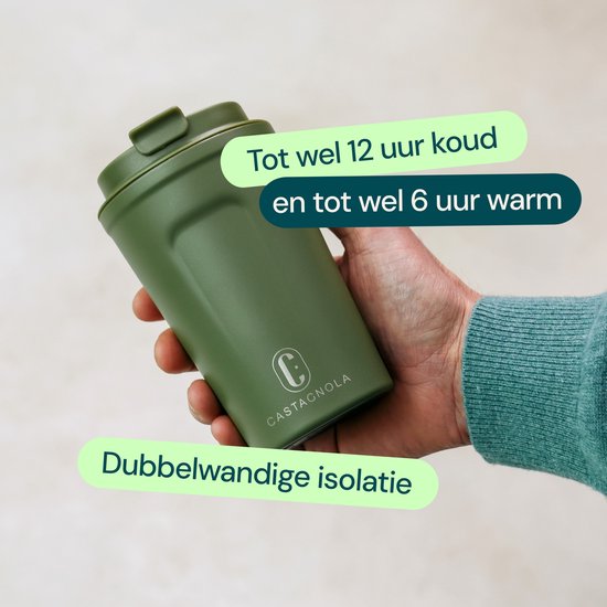 Mug thermos Castagnola - Tasse à café To Go - Mug de voyage pour le café et le thé - Mug à thé - 380 ML - acier inoxydable - Vert