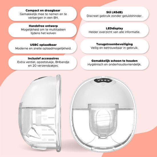 Tire-lait mains libres Mellons - Sans BPA - Double tire-lait électrique avec pochette de voyage - Comprend 20 poches de stockage de lait maternel, une jauge de mamelon en silicone et des réducteurs de bouclier mammaire - Lunea