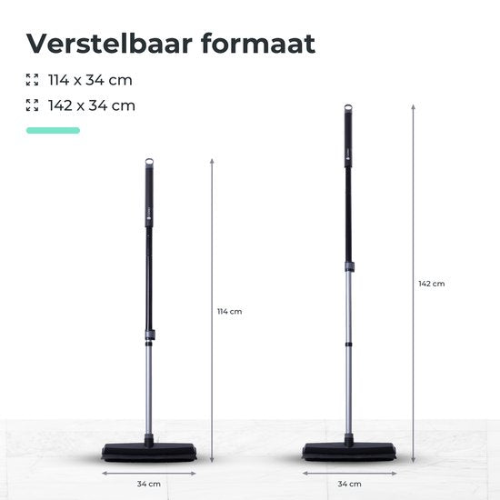 CLEANLY Balai en caoutchouc avec raclette - Balai de barbier - Balai doux intérieur et extérieur - télescopique 114-142 cm - Brosse avec manche - Balai d'intérieur - Largeur 34 cm - Noir, Gris