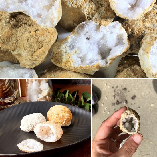 Partizzle 25x Géodes en pierres de Rhin brutes - Faites vos propres assemblages ouverts - Faites des cristaux / pierres précieuses des minéraux - Cadeaux à partager pour les enfants - Grabbelton Treat Gifts - Medium 2/4 cm
