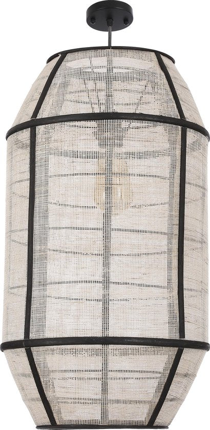 Lampe suspension - Mica Decorations - Style japonais - H58 x Ø33 cm - Lin - Blanc cassé