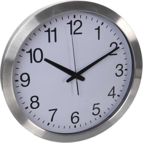 Perel Horloge murale, ronde, analogique, 40 cm, affichage de l'heure radiocommandé (DCF), aluminium, argent
