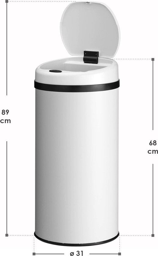 Poubelle automatique / Poubelle à déchets / Poubelle à détecteur - 40 litres - Blanc - Rond