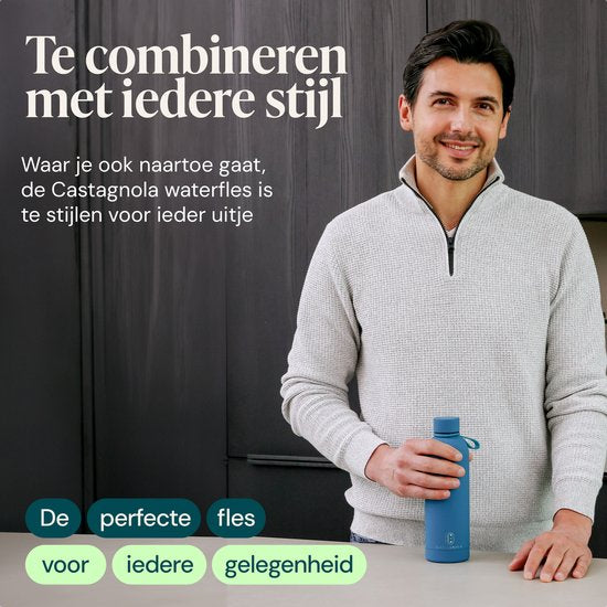 Bouteille d'eau Castagnola - Bouteille à boire en acier inoxydable 500 ML - Thermos en acier - Bouteilles à boire pour adultes - Double paroi - Bleu vif
