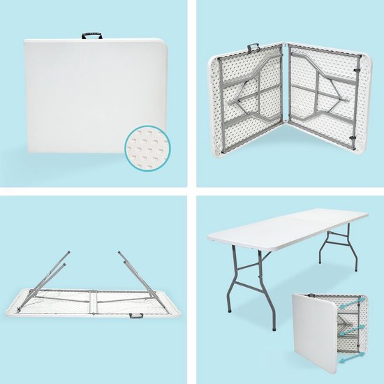 LifeGoods Table pliante - 70x180cm - Table pliante ajustable et robuste - Résiste aux intempéries - Table pliante pour l'extérieur - Blanc