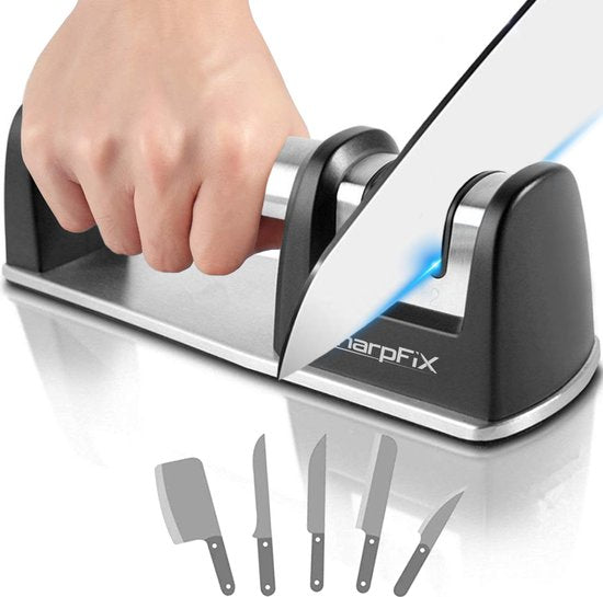 SharpFix 2-in-1 Couteau à aiguiser - Aiguisoir anti-dérapant pour couteaux - Aiguisoir pour piercing - Acier aiguisé - Acier inoxydable