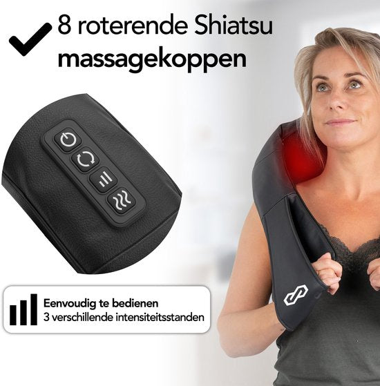 Infinity Goods Wireless Shiatsu Massage Cushion - Electric - Neck, Shoulder and Back - Heat function - 8 Massage heads - Massager