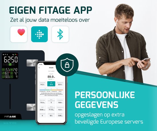 FITAGE Pèse-personne LED Digital - Pèse-personne intelligent avec analyse corporelle 17x - Pèse-personne - FITAGE App