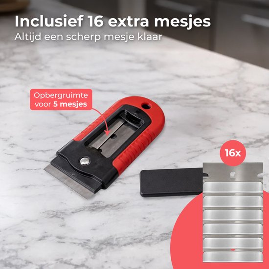 Nuvance Grattoir à vitre - 16 couteaux inclus - Nettoyeur de table de cuisson - Grattoir à vitre et à peinture - Table de cuisson à induction et vitrocéramique - Rouge