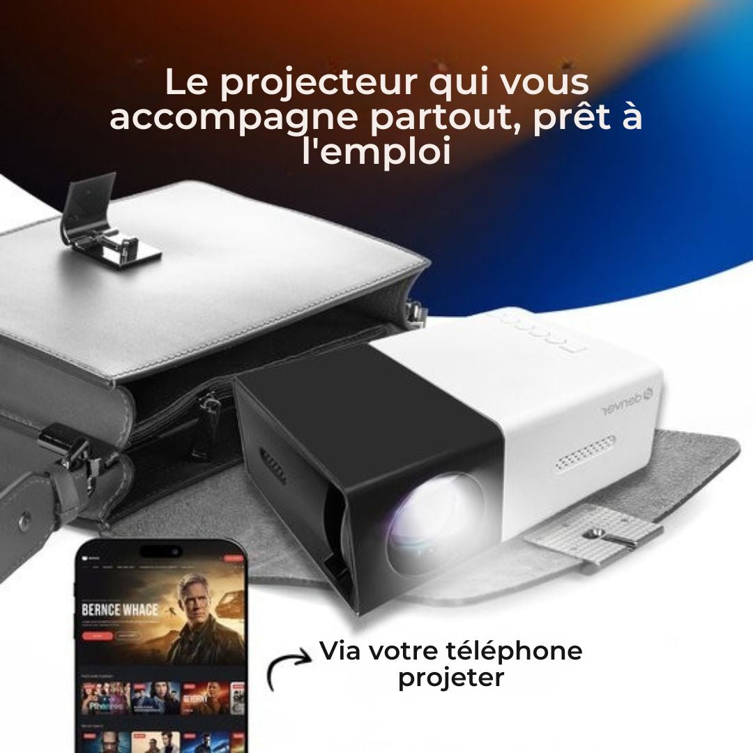 Mini vidéo-projecteur Denver Full HD - Streaming depuis votre téléphone (USB-C) - Mini projecteur - Télécommande incluse - HDMI/AUX/USB-C - PR800 - noir