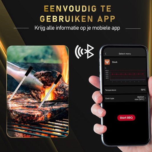Thermomètre à viande intelligent MostEssential - sans fil - portée de 80 m - autonomie de 36 heures - Bluetooth 5.2 - batterie 2000mAh - double sonde Dark Brown Edition