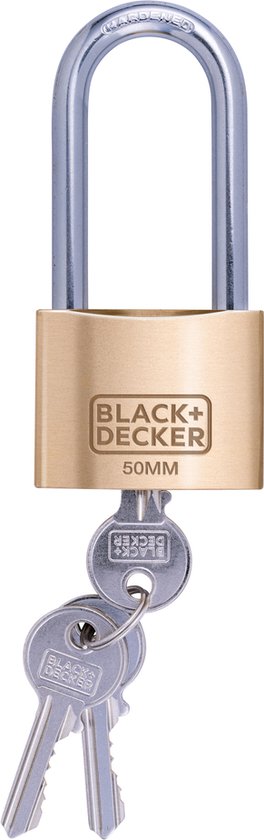 BLACK+DECKER Cadenas - 50mm - Anse longue - 3 clés incluses - Serrure en laiton massif